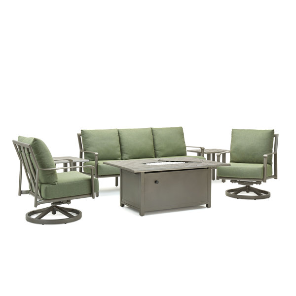 Winston Aspen Cushion 6 Piece Seating Set with Lounge Seating, Side Tables & Fire Table Perigold